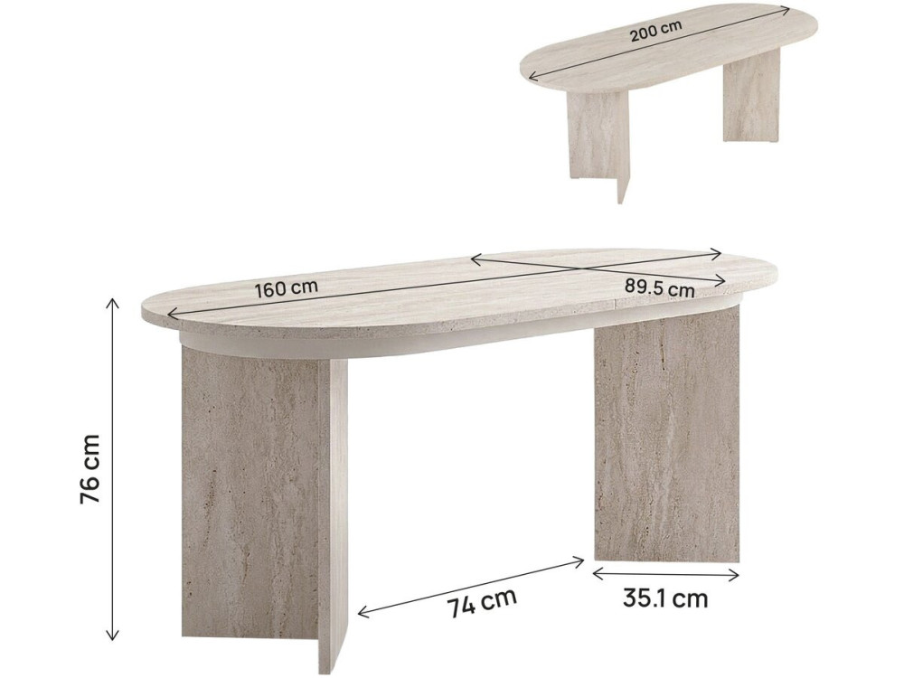 Mesa de comedor extensible de madera 160/200 cm "Sorell" - 8 plazas - Travertino