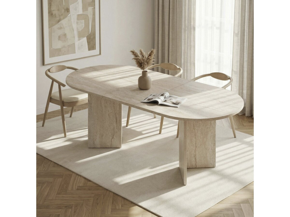 Mesa de comedor extensible de madera 160/200 cm "Sorell" - 8 plazas - Travertino