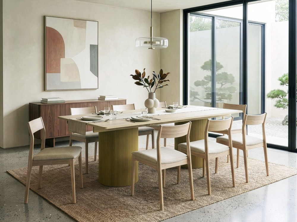 Mesa de comedor ovalada de madera "Zénith" - 180 cm - 8 plazas - Beige