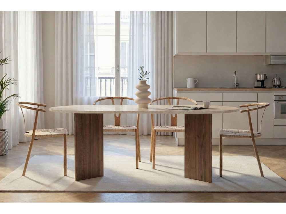 Mesa de comedor de madera "Sabella" - 200 x 90 x 75 cm - Travertino