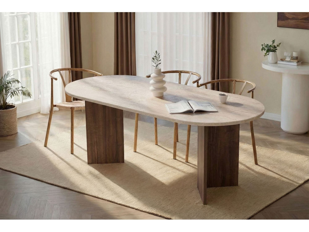 Mesa de comedor de madera "Sabella" - 200 x 90 x 75 cm - Travertino