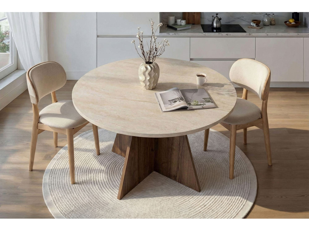 Mesa de comedor de madera "Virella" - 120 x 120 x 75 cm - Travertino