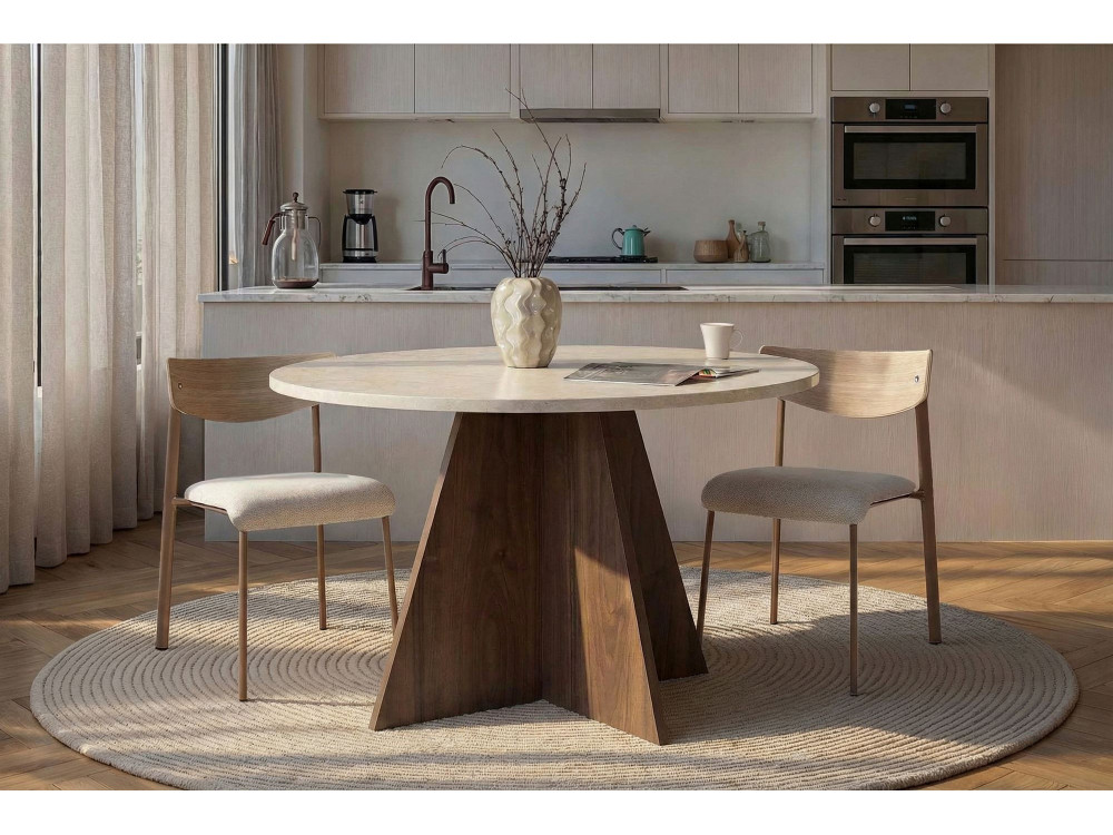 Mesa de comedor de madera "Virella" - 120 x 120 x 75 cm - Travertino