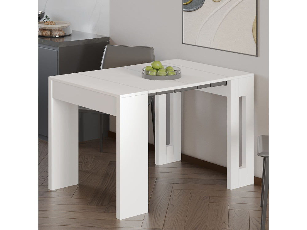 Mesa de comedor extensible de madera "Nivo" - 80 x 44 x 76 cm - Blanco