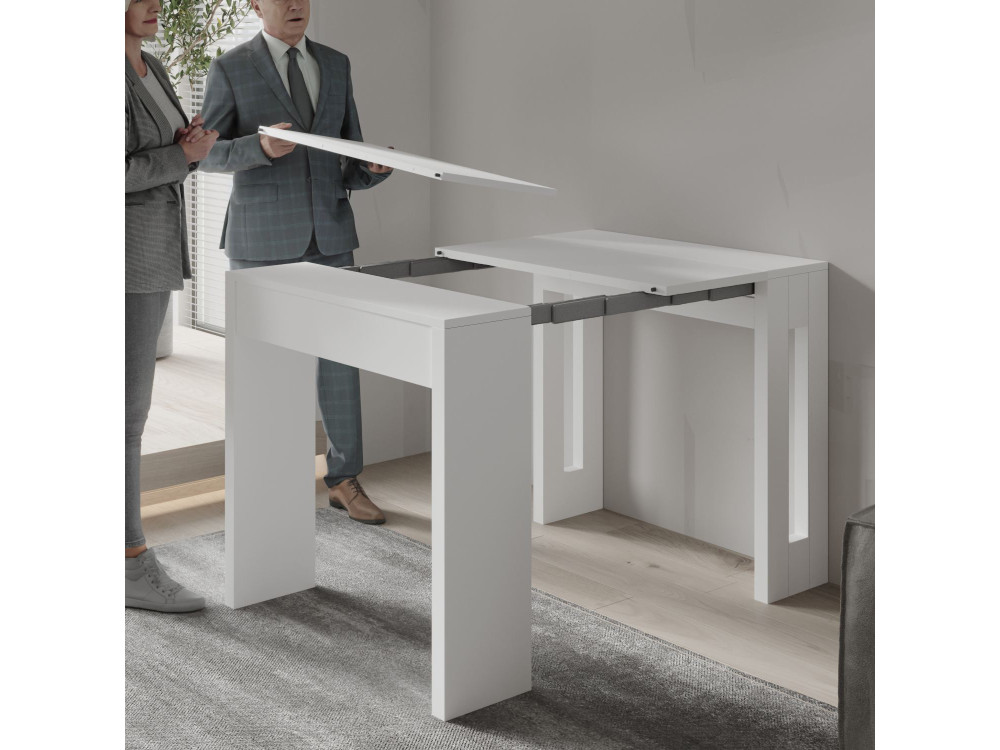 Mesa de comedor extensible de madera "Nivo" - 80 x 44 x 76 cm - Blanco