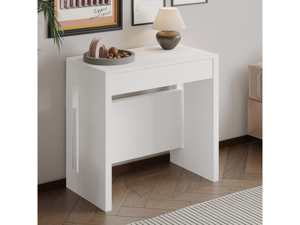 Mesa de comedor extensible de madera "Nivo" - 80 x 44 x 76 cm - Blanco