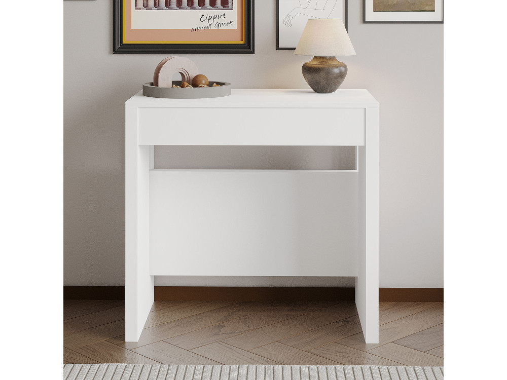 Mesa de comedor extensible de madera "Nivo" - 80 x 44 x 76 cm - Blanco