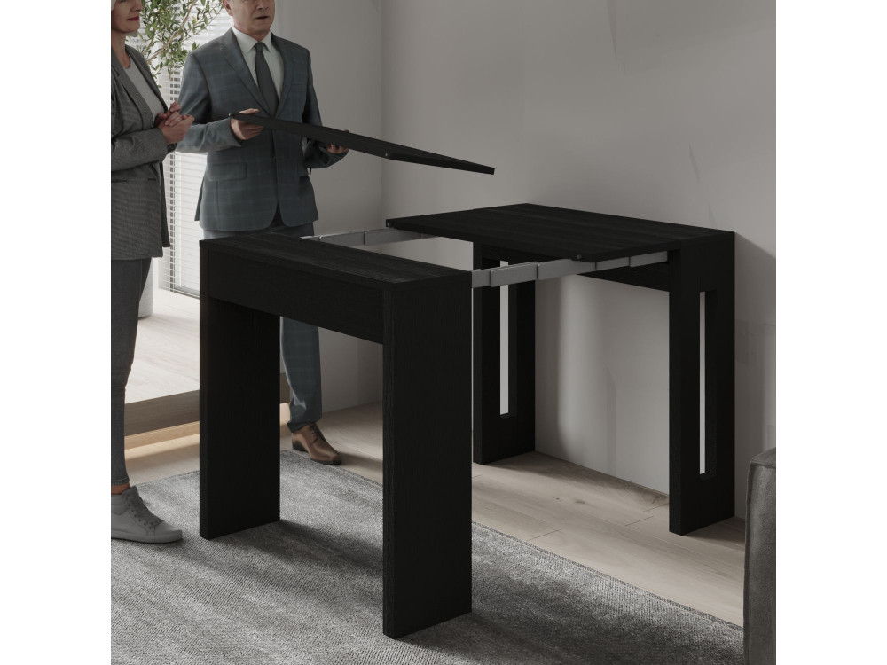 Mesa de comedor de madera extensible "Nivo" - 80 x 44 x 76 cm - Negro