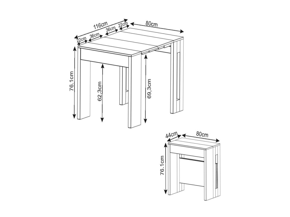Mesa de comedor de madera extensible "Nivo" - 80 x 44 x 76 cm - Negro