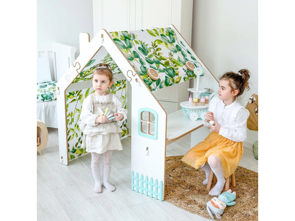 Casa infantil de madera "Bianelli" con escritorio - 114 x 93 x 120 cm - Blanco / Menta