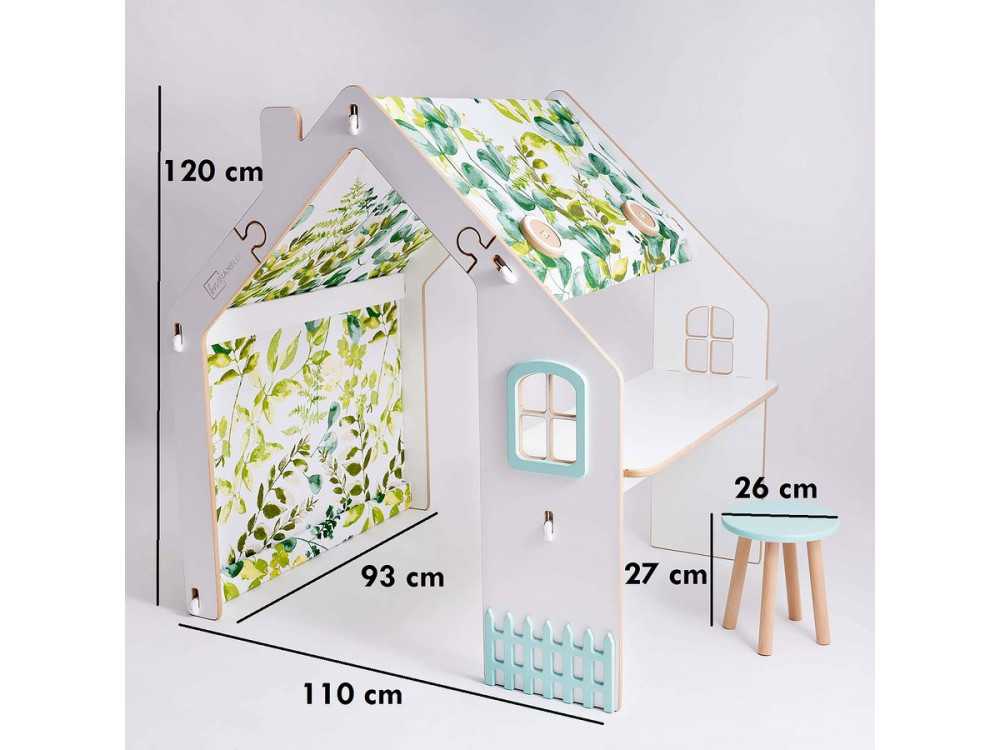 Casa infantil de madera "Bianelli" con escritorio - 114 x 93 x 120 cm - Blanco / Menta