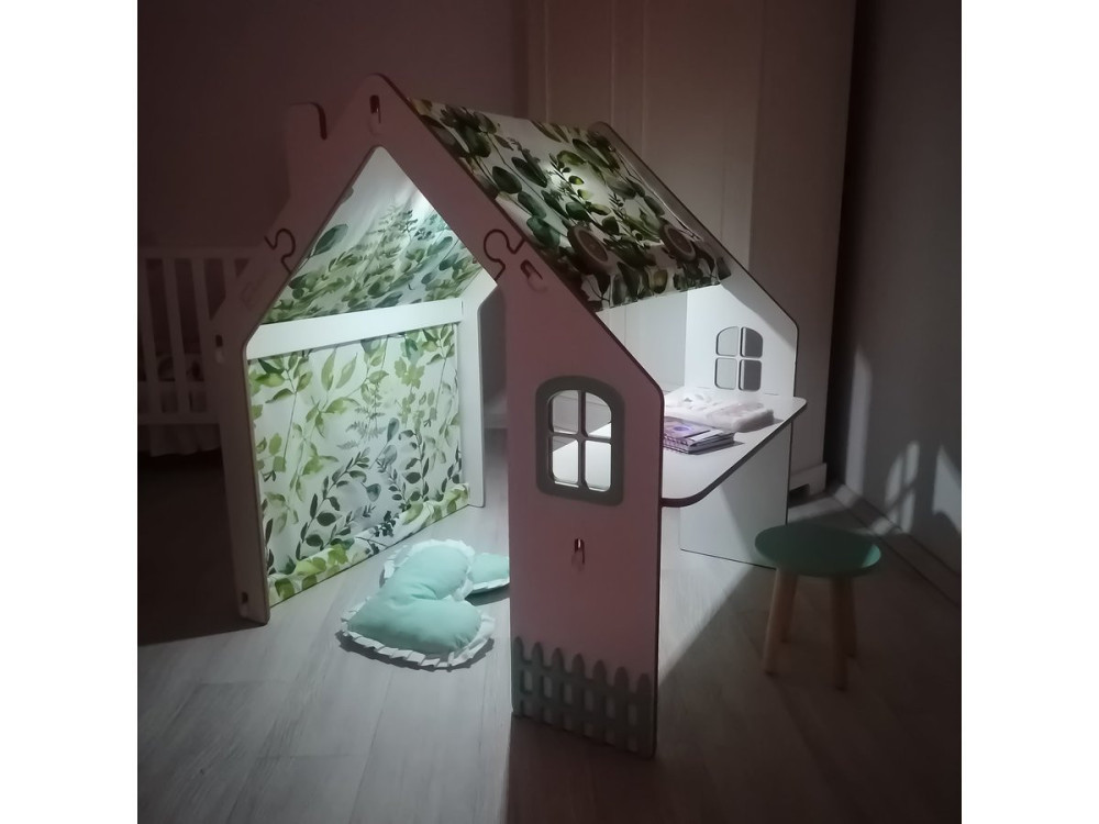 Casa infantil de madera "Bianelli" con escritorio - 114 x 93 x 120 cm - Blanco / Menta