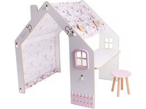 Casita de madera "Bianelli" con escritorio - 114 x 93 x 120 cm - Blanco / Rosa