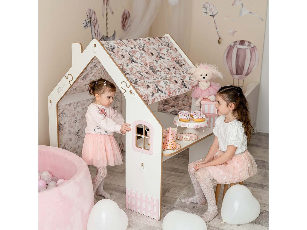 Casita de madera "Bianelli" con escritorio - 114 x 93 x 120 cm - Blanco / Rosa