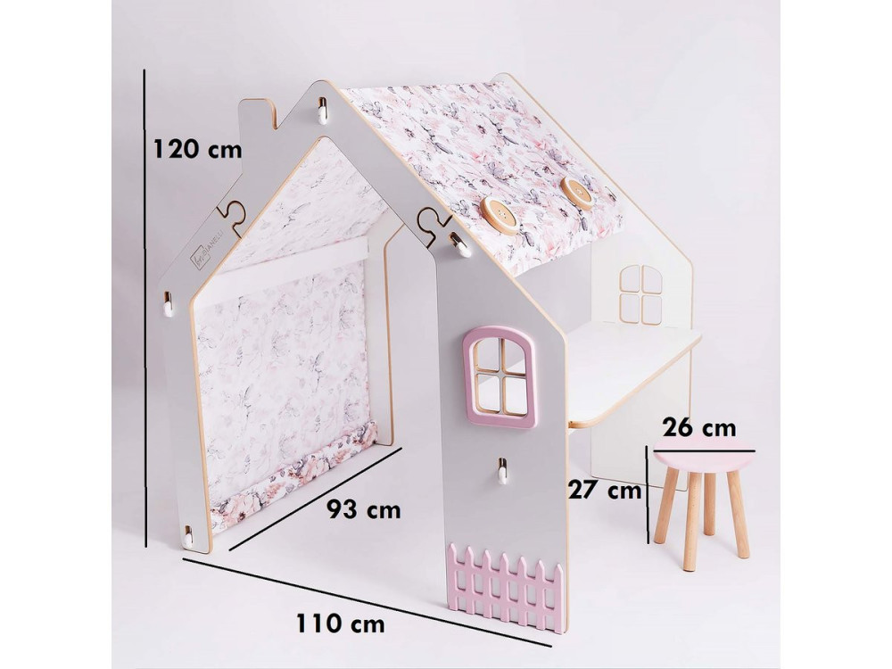 Casita de madera "Bianelli" con escritorio - 114 x 93 x 120 cm - Blanco / Rosa