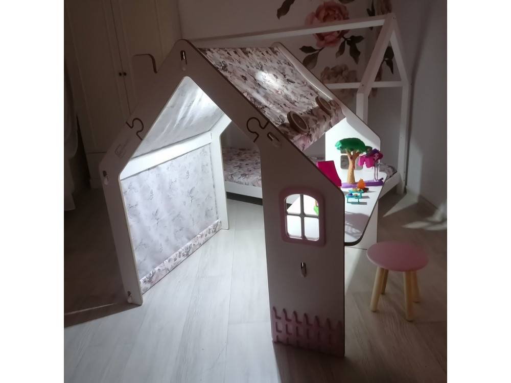 Casita de madera "Bianelli" con escritorio - 114 x 93 x 120 cm - Blanco / Rosa