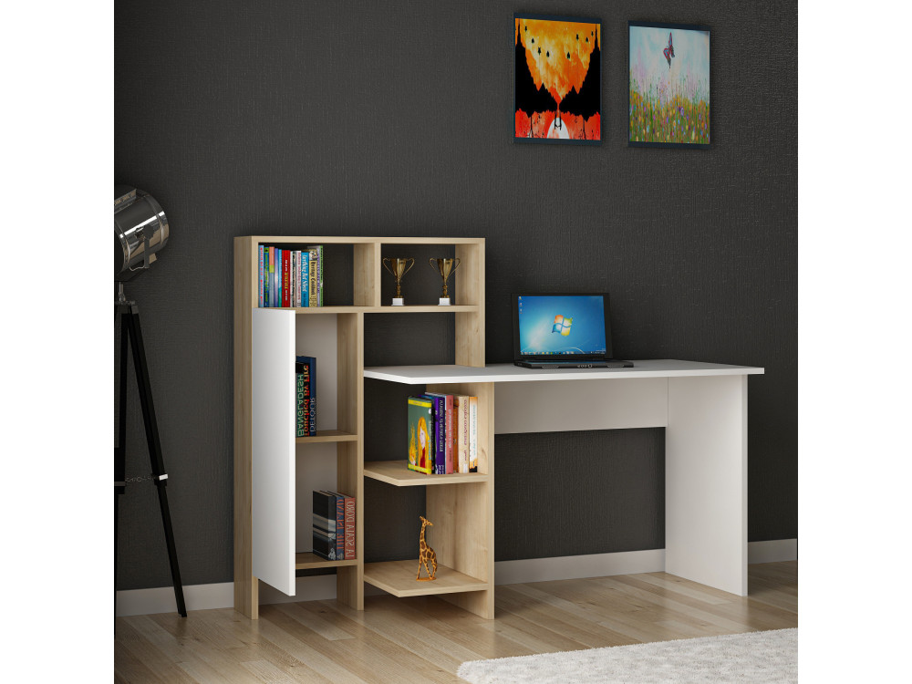 Escritorio de madera "Bugra" - 135 x 60 x 111 cm - Blanco