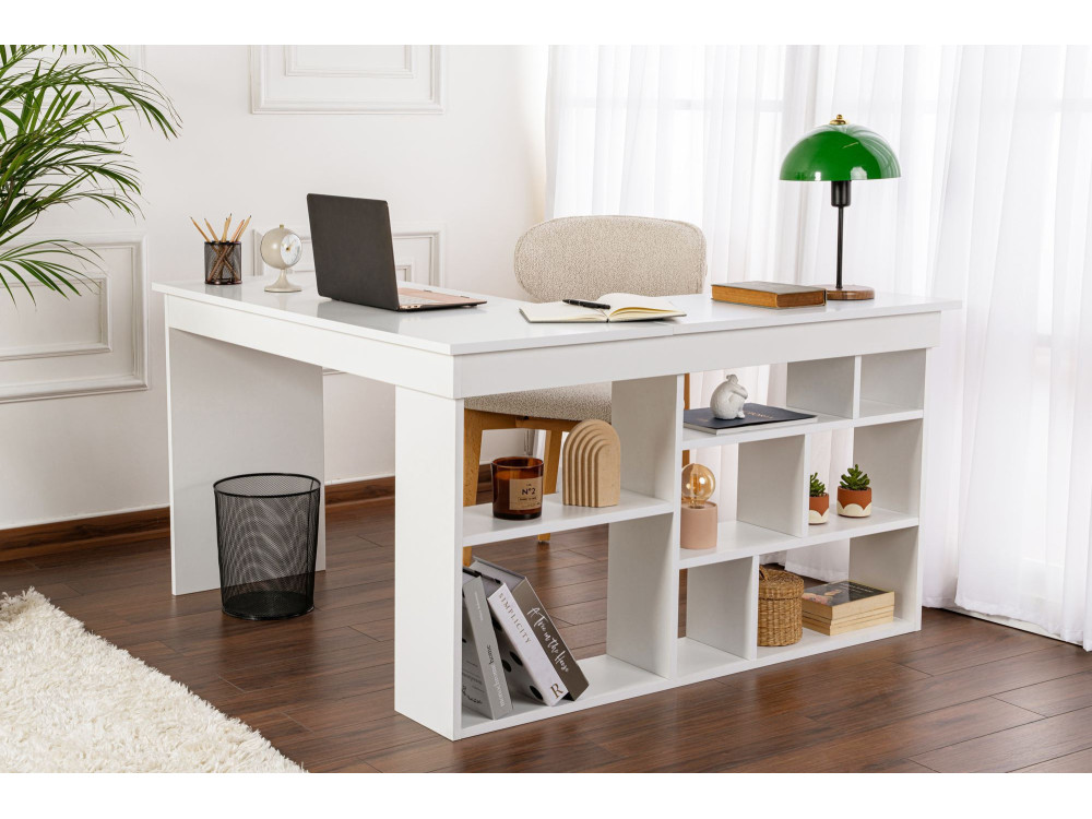 Escritorio de madera "Vesper" 130 x 120 x 72 cm - Blanco natural