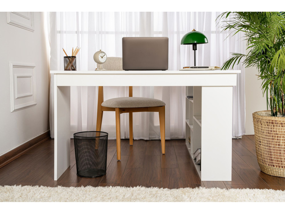 Escritorio de madera "Vesper" 130 x 120 x 72 cm - Blanco natural