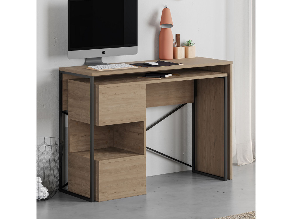 Escritorio modular de madera "Badau" - 110 x 102 x 77 cm - Marrón