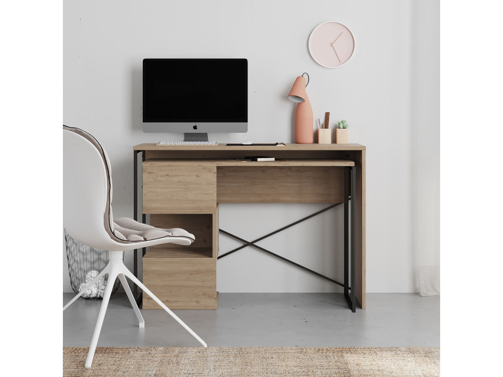 Escritorio modular de madera "Badau" - 110 x 102 x 77 cm - Marrón