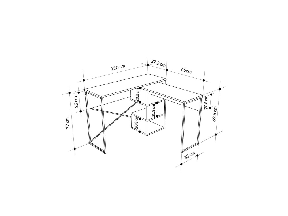 Escritorio modular de madera "Badau" - 110 x 102 x 77 cm - Marrón