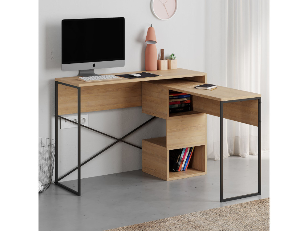 Escritorio modular de madera "Badau" - 110 x 102 x 77 cm - Beige