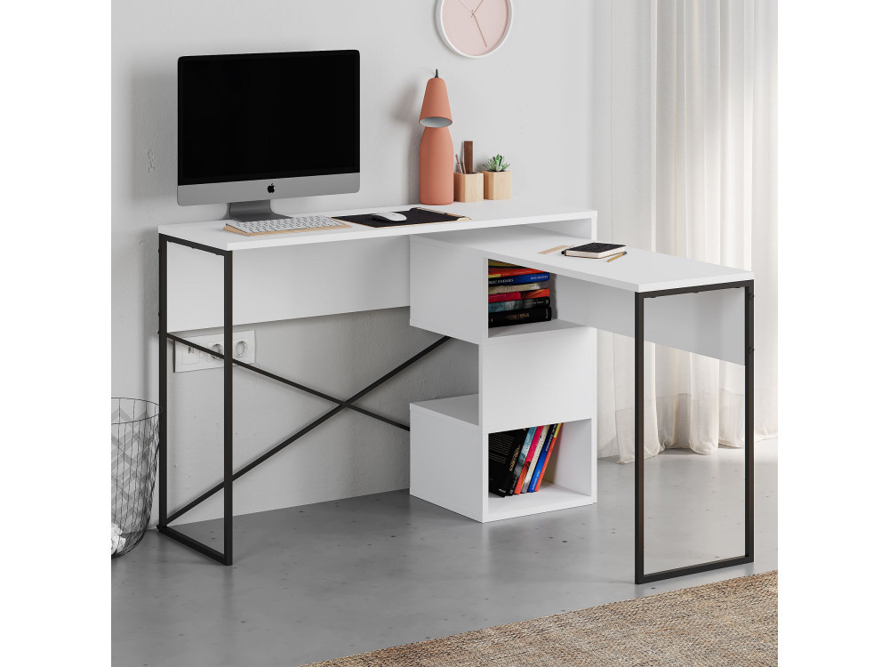 Escritorio modular de madera "Badau" - 110 x 102 x 77 cm - Blanco
