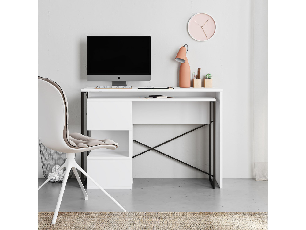 Escritorio modular de madera "Badau" - 110 x 102 x 77 cm - Blanco