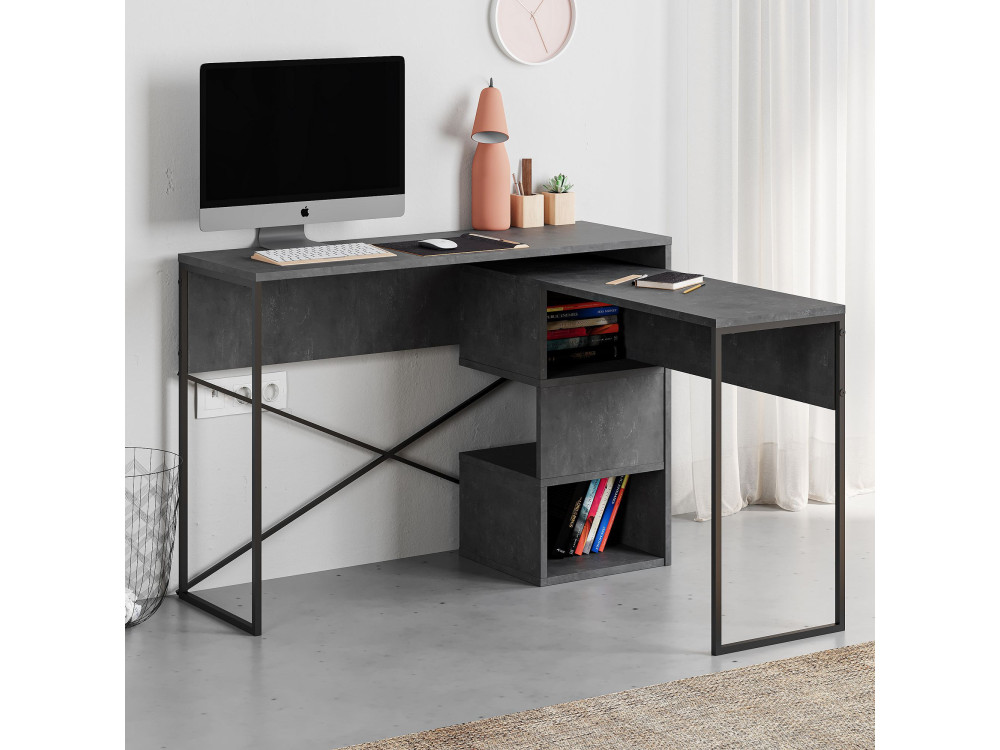 Escritorio modular de madera "Badau" - 110 x 102 x 77 cm - Gris