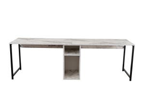 Escritorio doble "Twin" con 2 estantes de madera - 240 x 60 x 74 cm - Blanco jaspeado