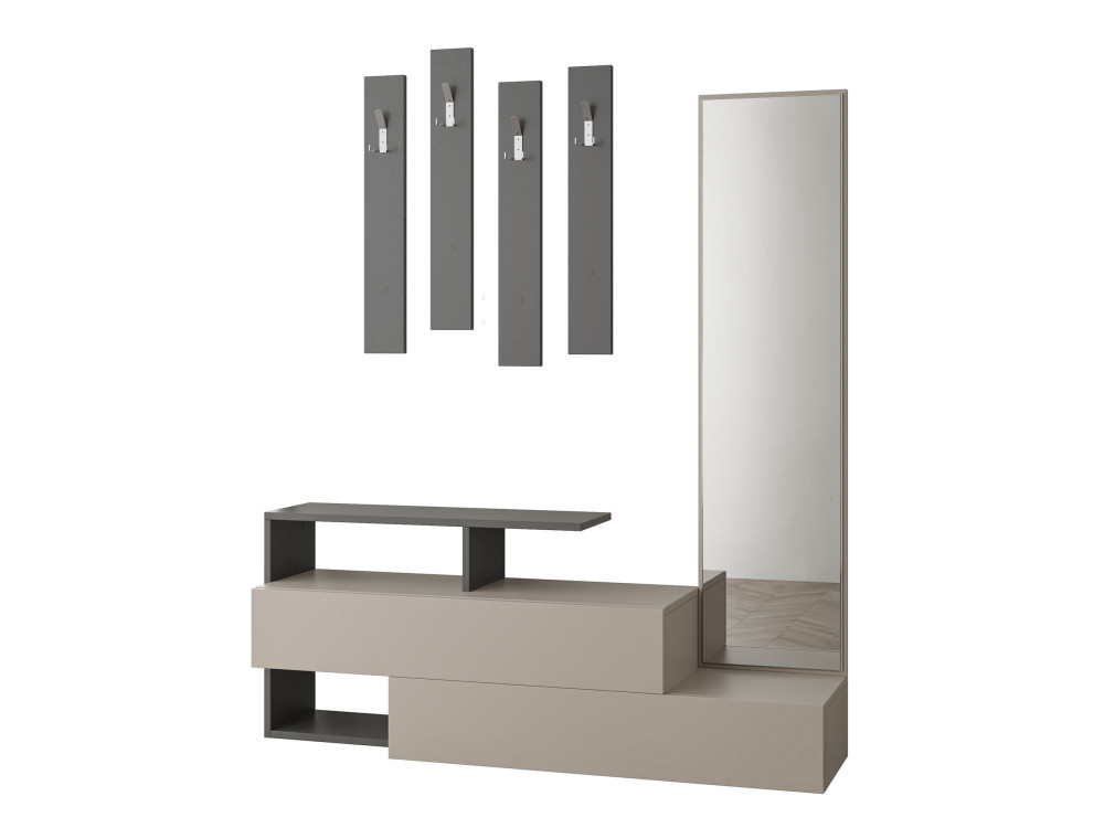 Mueble recibidor "Ramda" con espejo de madera - 137 x 35 x 154 cm - Gris antracita