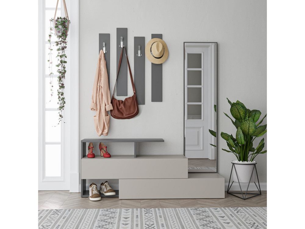 Mueble recibidor "Ramda" con espejo de madera - 137 x 35 x 154 cm - Gris antracita