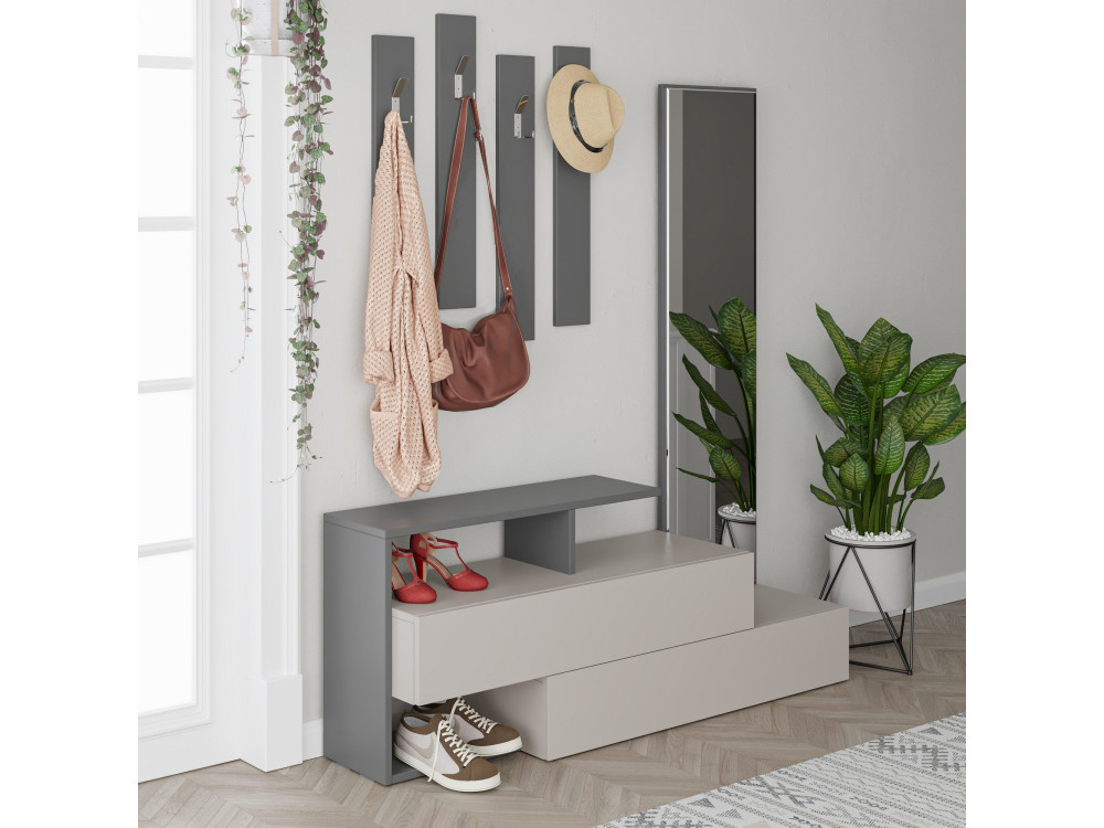 Mueble recibidor "Ramda" con espejo de madera - 137 x 35 x 154 cm - Gris antracita