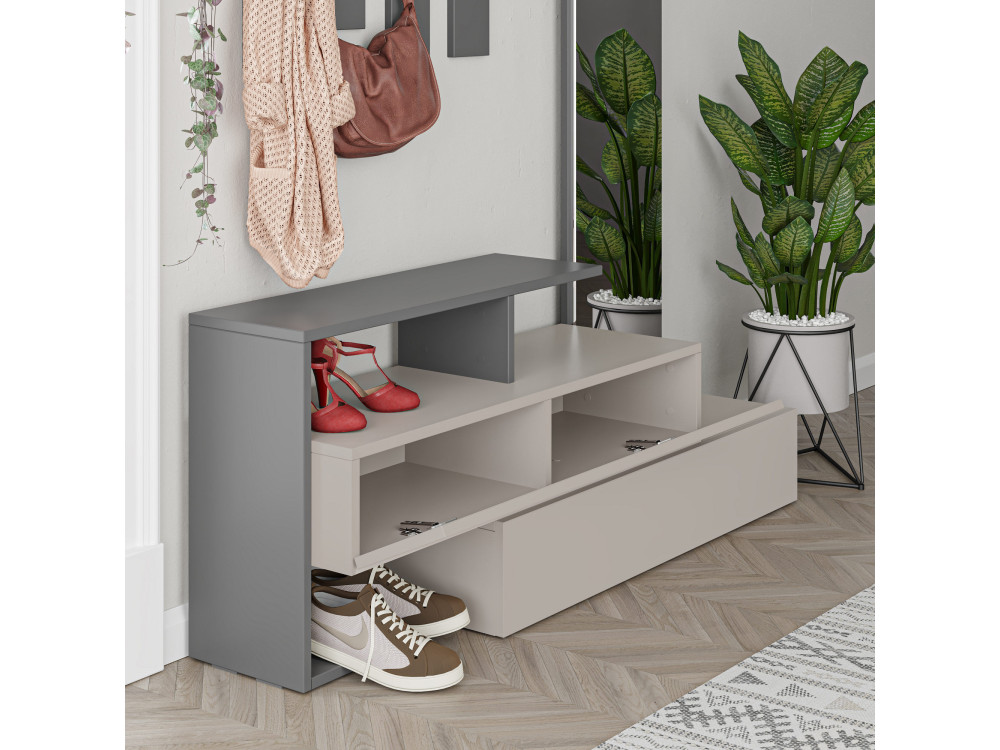 Mueble recibidor "Ramda" con espejo de madera - 137 x 35 x 154 cm - Gris antracita