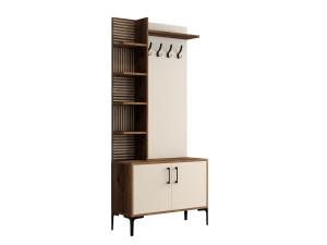 Mueble recibidor de madera "Viyana D" - 35 x 90 x 200 cm - Nogal, Crema