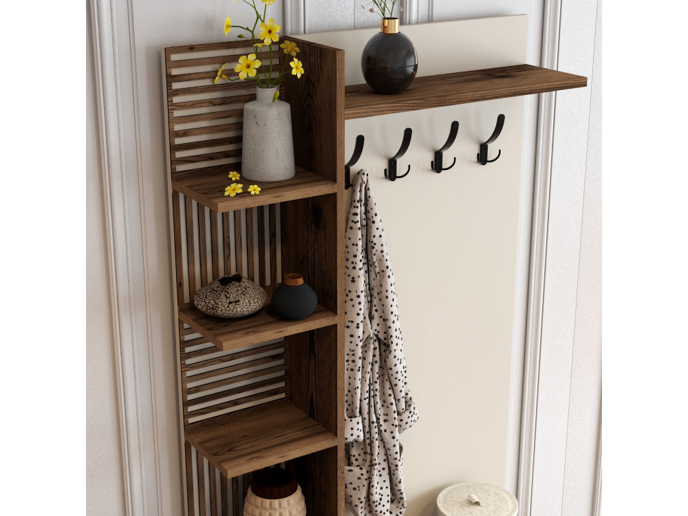 Mueble recibidor de madera "Viyana D" - 35 x 90 x 200 cm - Nogal, Crema