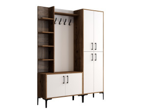 Mueble recibidor de madera "Viyana DA" - 35 x 60 x 200 cm - Nogal, Blanco