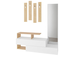 Mueble recibidor "Ramda" con espejo de madera - 137 x 35 x 154 cm - Beige