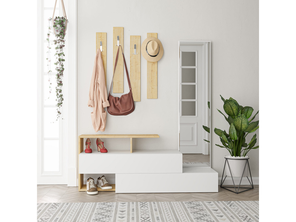 Mueble recibidor "Ramda" con espejo de madera - 137 x 35 x 154 cm - Beige