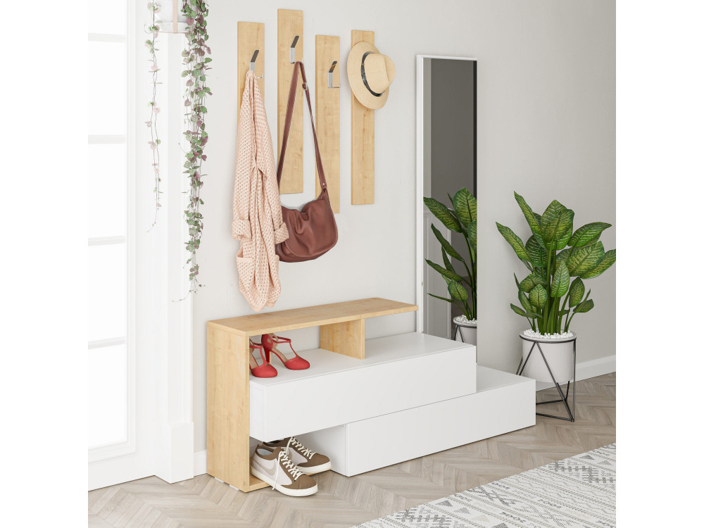 Mueble recibidor "Ramda" con espejo de madera - 137 x 35 x 154 cm - Beige