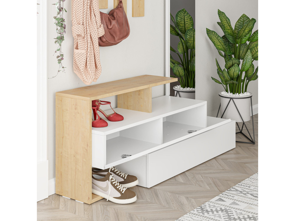 Mueble recibidor "Ramda" con espejo de madera - 137 x 35 x 154 cm - Beige