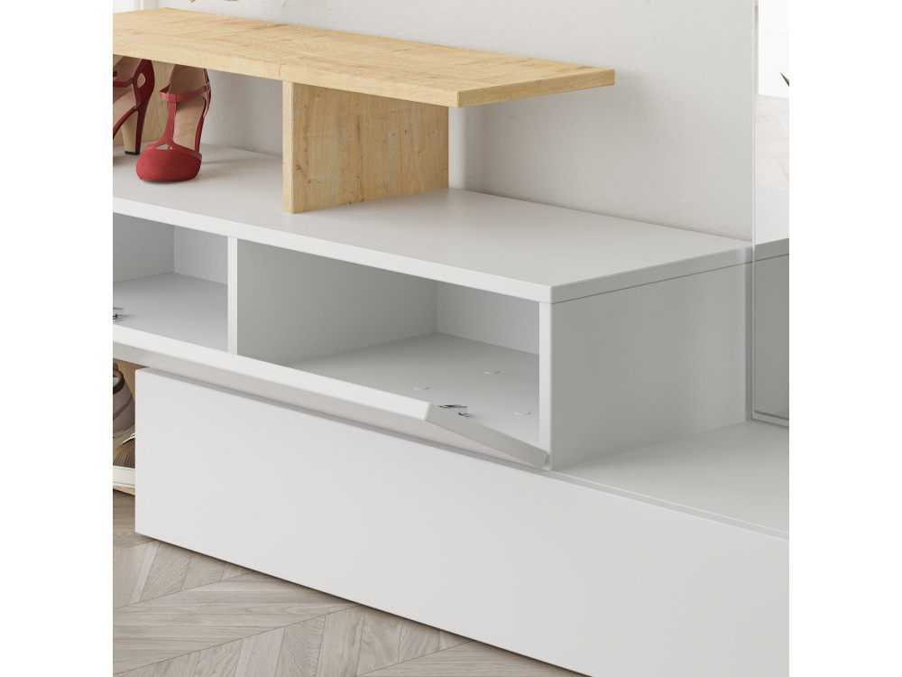 Mueble recibidor "Ramda" con espejo de madera - 137 x 35 x 154 cm - Beige