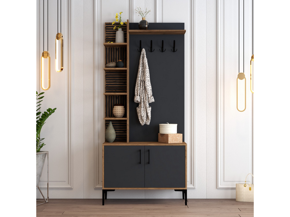 Mueble recibidor de madera "Viyana D" - 90 x 35 x 200 cm - Gris antracita