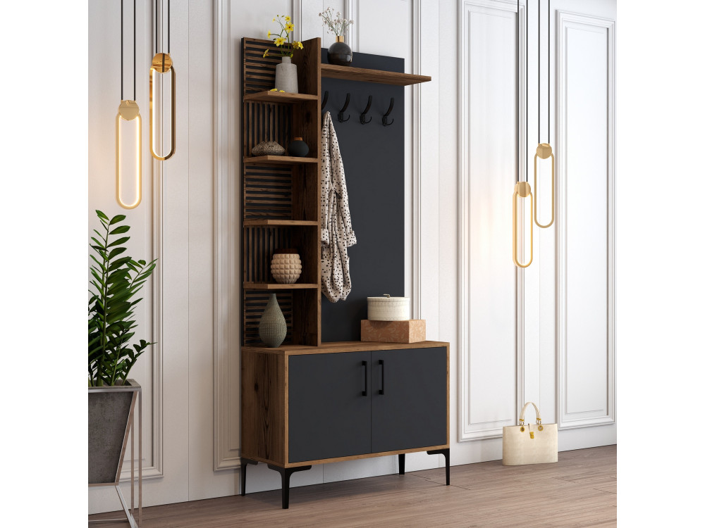 Mueble recibidor de madera "Viyana D" - 90 x 35 x 200 cm - Gris antracita