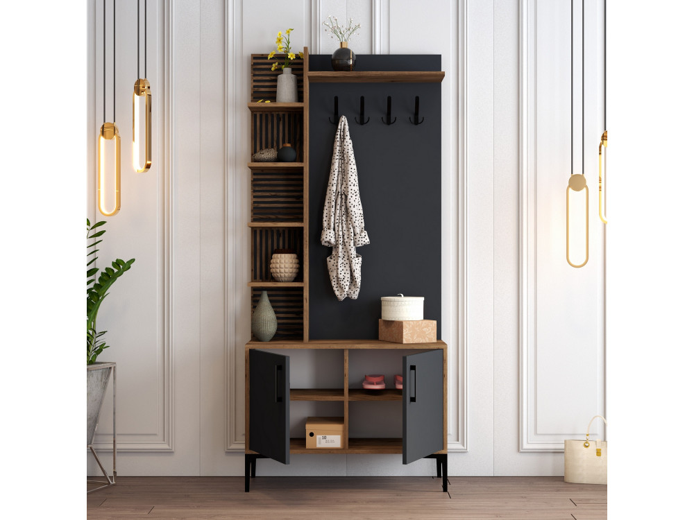 Mueble recibidor de madera "Viyana D" - 90 x 35 x 200 cm - Gris antracita