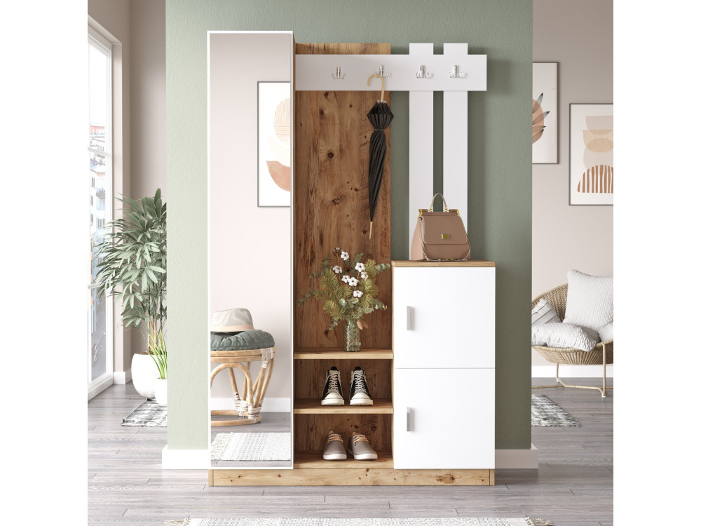 Mueble recibidor de madera "DD7" - 113 x 37 x 179 cm - Blanco