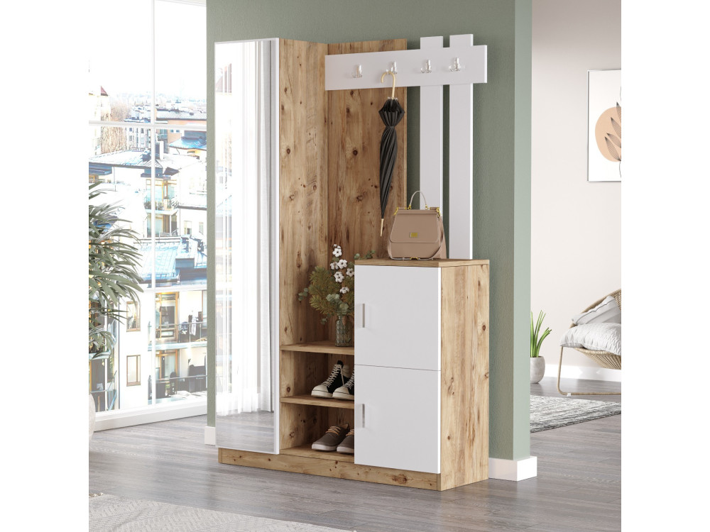 Mueble recibidor de madera "DD7" - 113 x 37 x 179 cm - Blanco