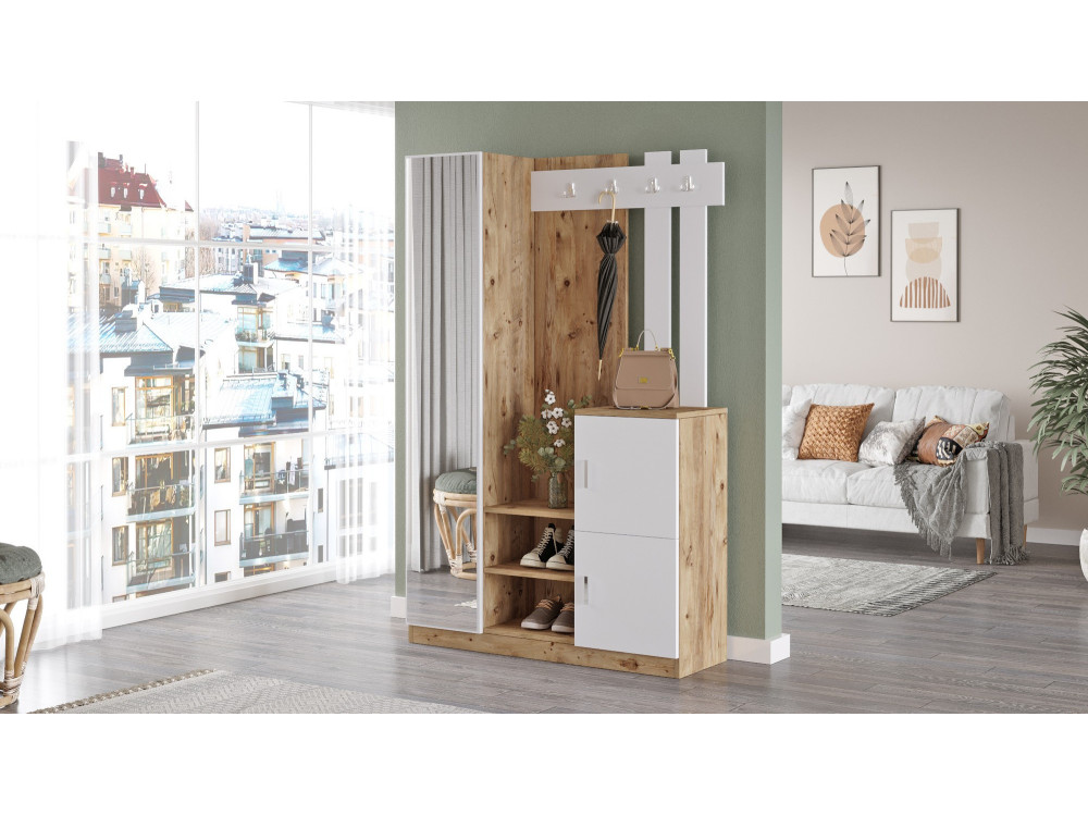 Mueble recibidor de madera "DD7" - 113 x 37 x 179 cm - Blanco