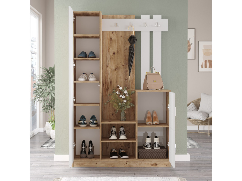 Mueble recibidor de madera "DD7" - 113 x 37 x 179 cm - Blanco